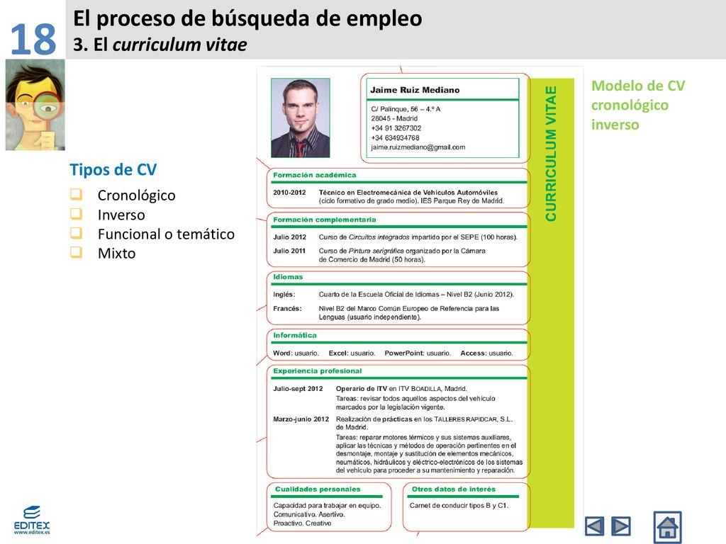 18 El proceso de búsqueda de empleo 3. El curriculum vitae Tipos de CV