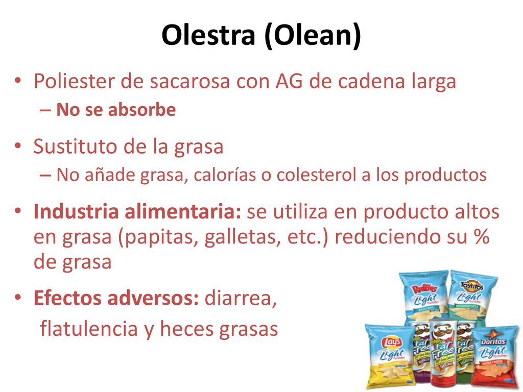 Olestra (Olean) Poliester de sacarosa con AG de cadena larga