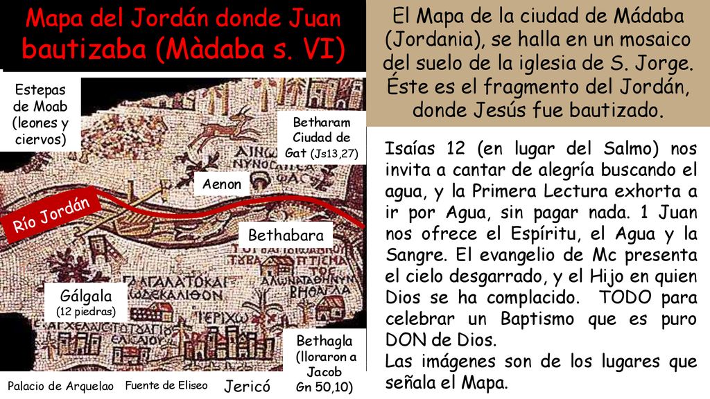Mapa del Jordán donde Juan bautizaba (Màdaba s. VI)