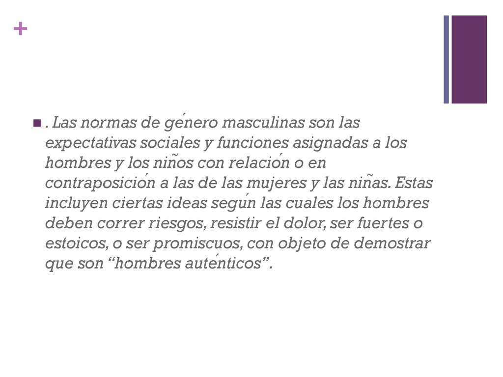 Las normas de género masculinas son las expectativas sociales y funciones asignadas a los hombres y los niños con relación o en contraposición a las de las mujeres y las niñas.