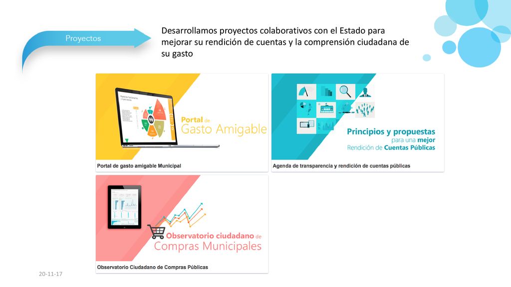 Desarrollamos proyectos colaborativos con el Estado para mejorar su rendición de cuentas y la comprensión ciudadana de su gasto
