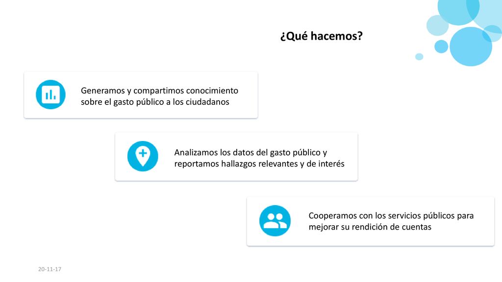 ¿Qué hacemos Generamos y compartimos conocimiento sobre el gasto público a los ciudadanos.