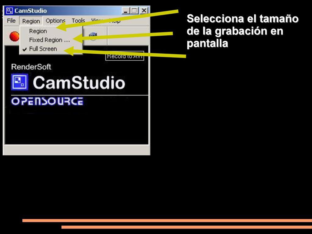 Selecciona el tamaño de la grabación en pantalla