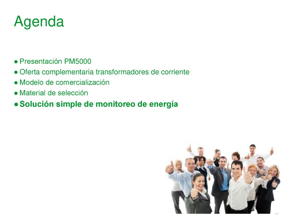 Agenda Solución simple de monitoreo de energía Presentación PM5000