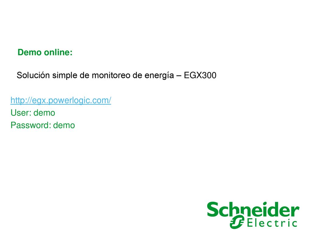Demo online: Solución simple de monitoreo de energía – EGX User: demo.