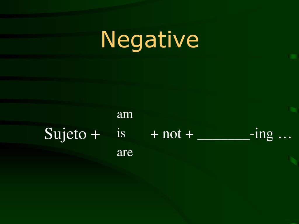 Negative am is are Sujeto + + not + _______-ing …