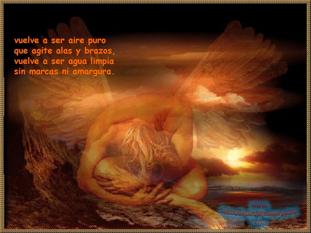 vuelve a ser aire puro que agite alas y brazos, vuelve a ser agua limpia sin marcas ni amargura.