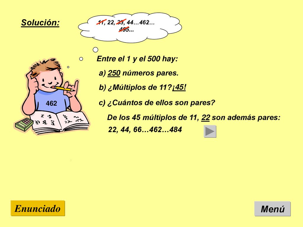 Enunciado Menú Solución: Entre el 1 y el 500 hay: