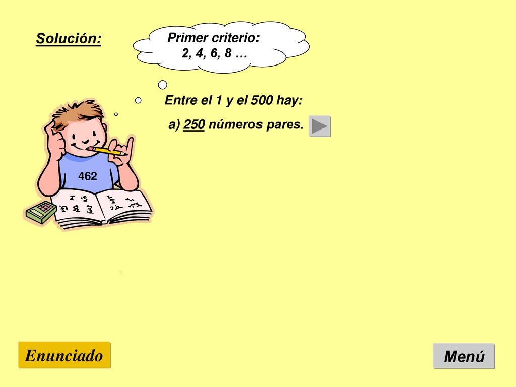 Enunciado Menú Solución: Entre el 1 y el 500 hay: