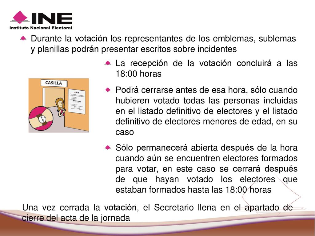 Durante la votación los representantes de los emblemas, sublemas y planillas podrán presentar escritos sobre incidentes