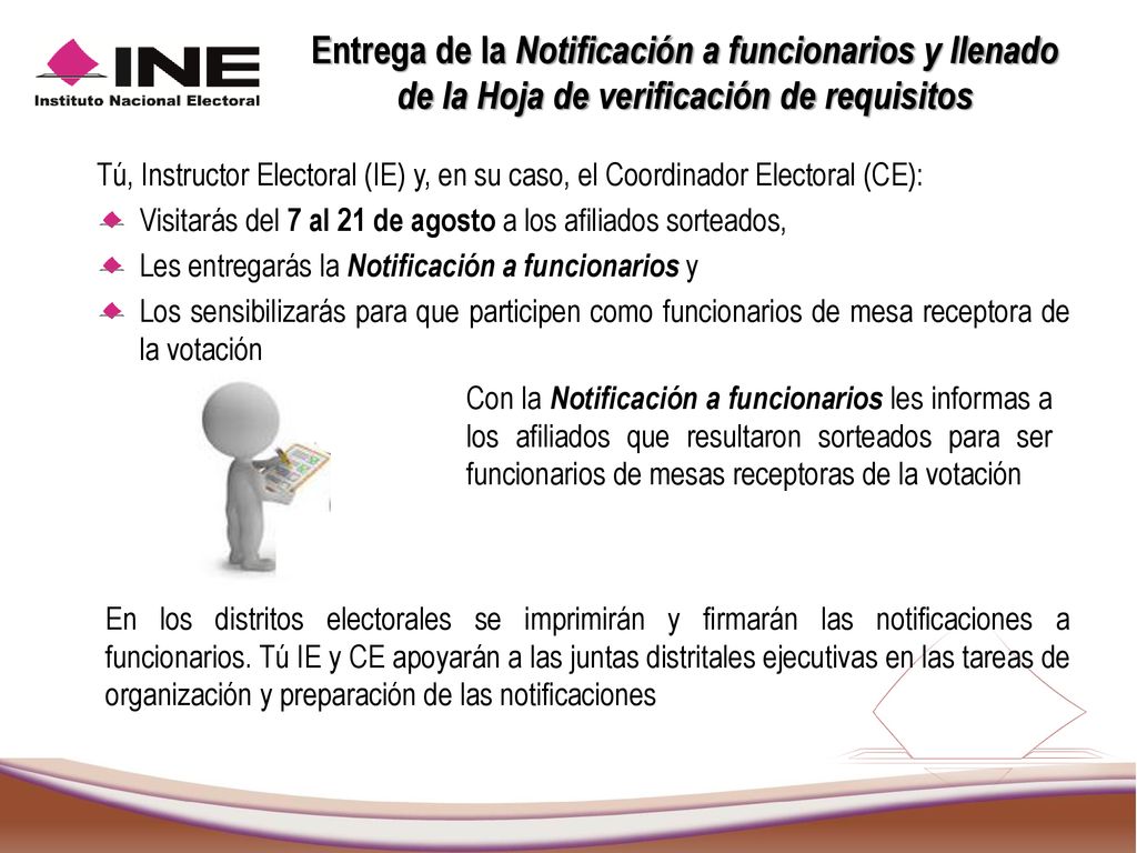 Entrega de la Notificación a funcionarios y llenado de la Hoja de verificación de requisitos