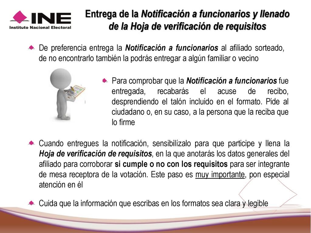 Entrega de la Notificación a funcionarios y llenado de la Hoja de verificación de requisitos