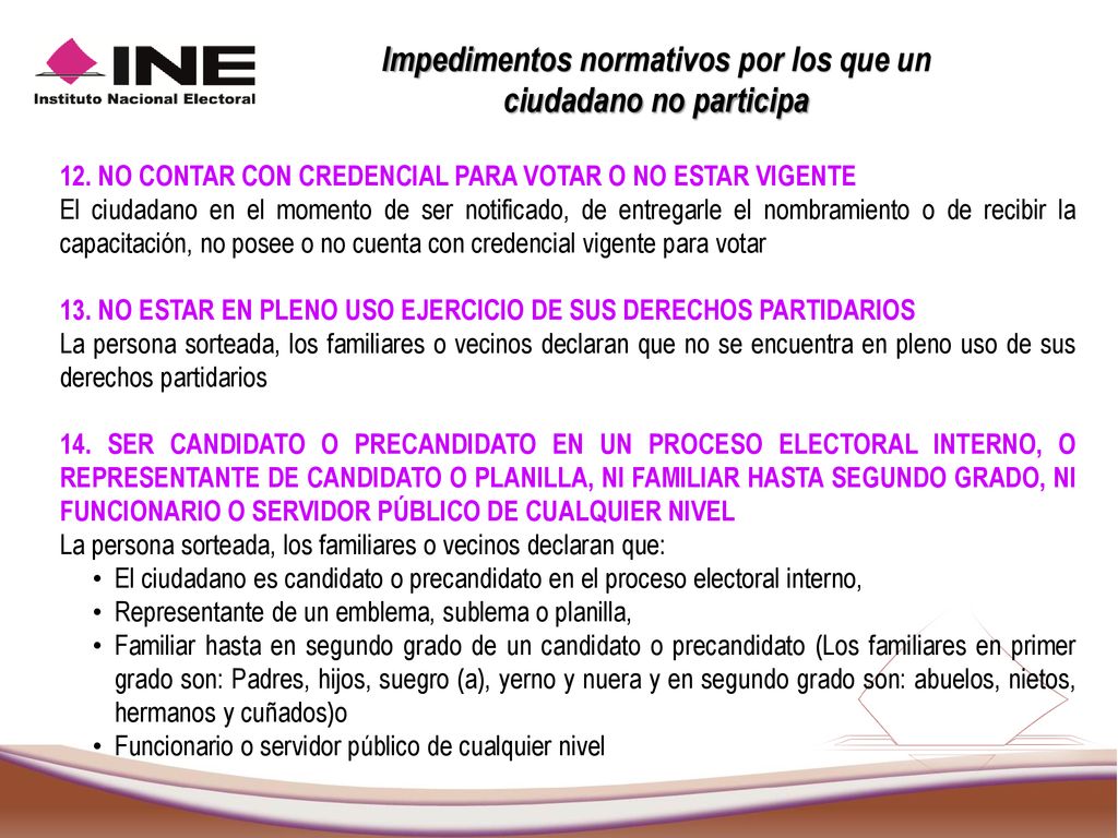 Impedimentos normativos por los que un ciudadano no participa