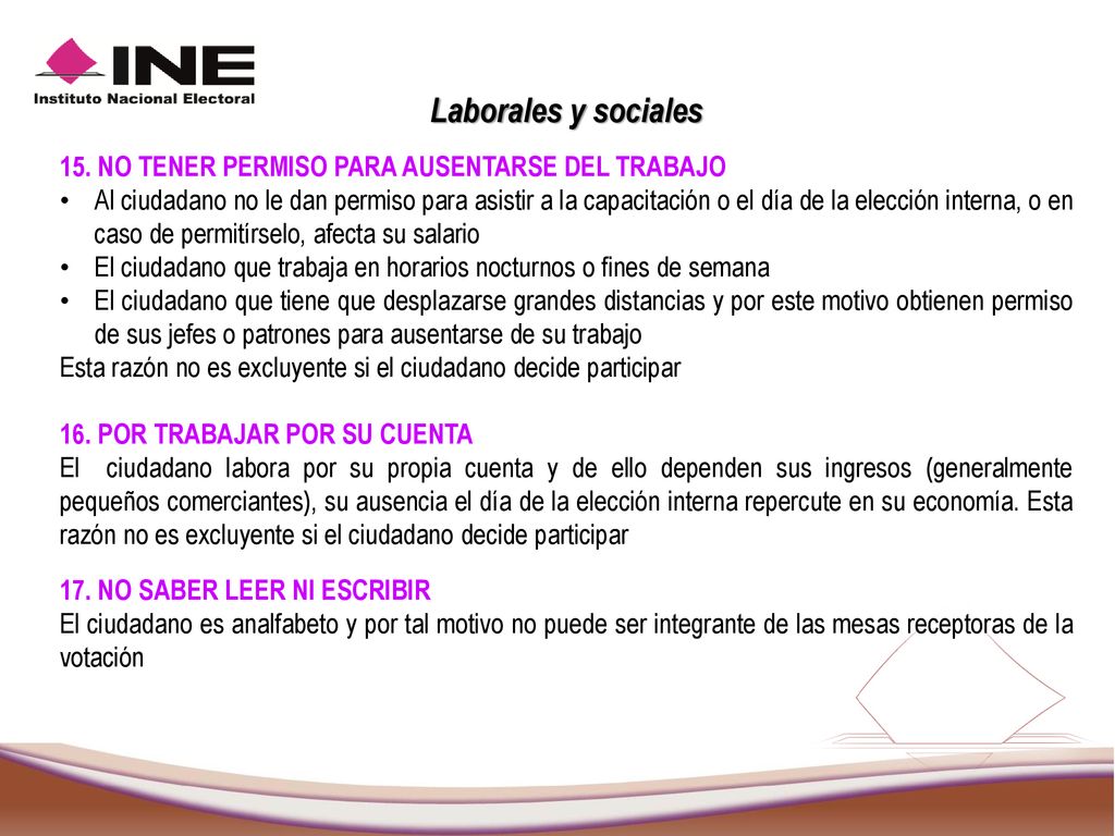 Laborales y sociales 15. NO TENER PERMISO PARA AUSENTARSE DEL TRABAJO