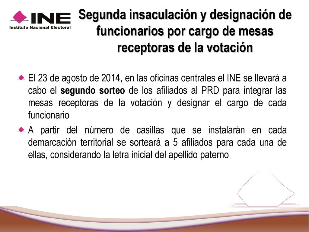 Segunda insaculación y designación de funcionarios por cargo de mesas receptoras de la votación