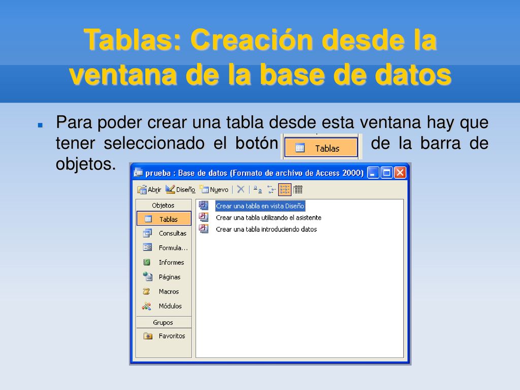 Tablas: Creación desde la ventana de la base de datos