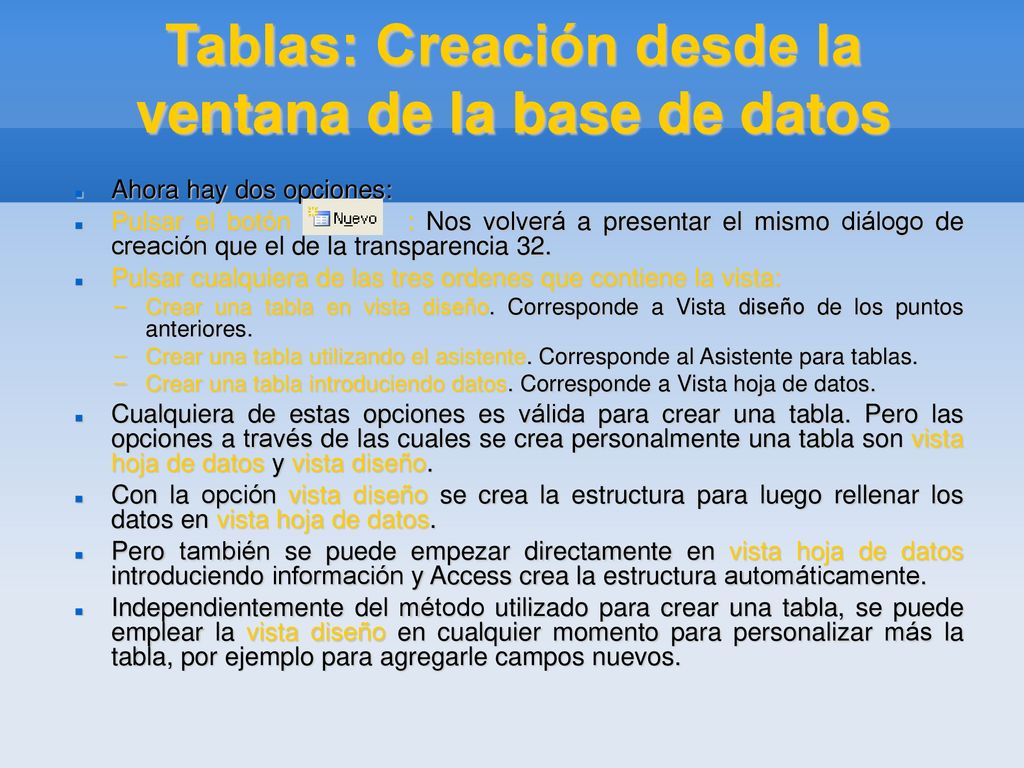 Tablas: Creación desde la ventana de la base de datos