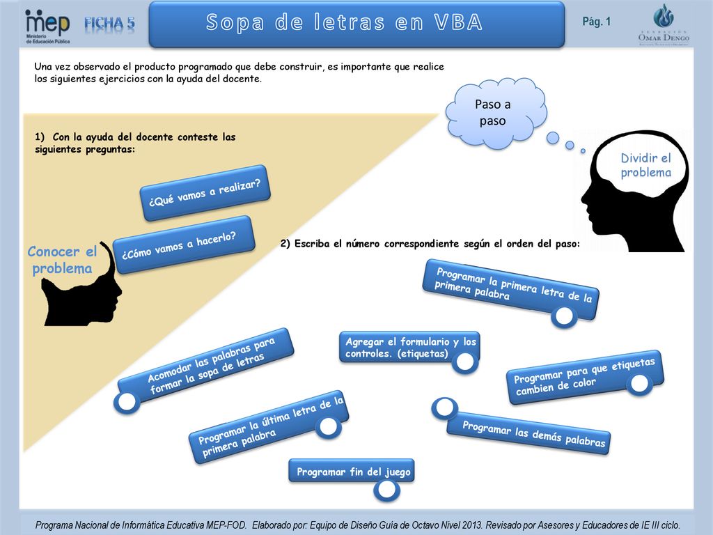 Sopa de letras en VBA Ficha 5 Paso a paso Conocer el problema Pág. 1