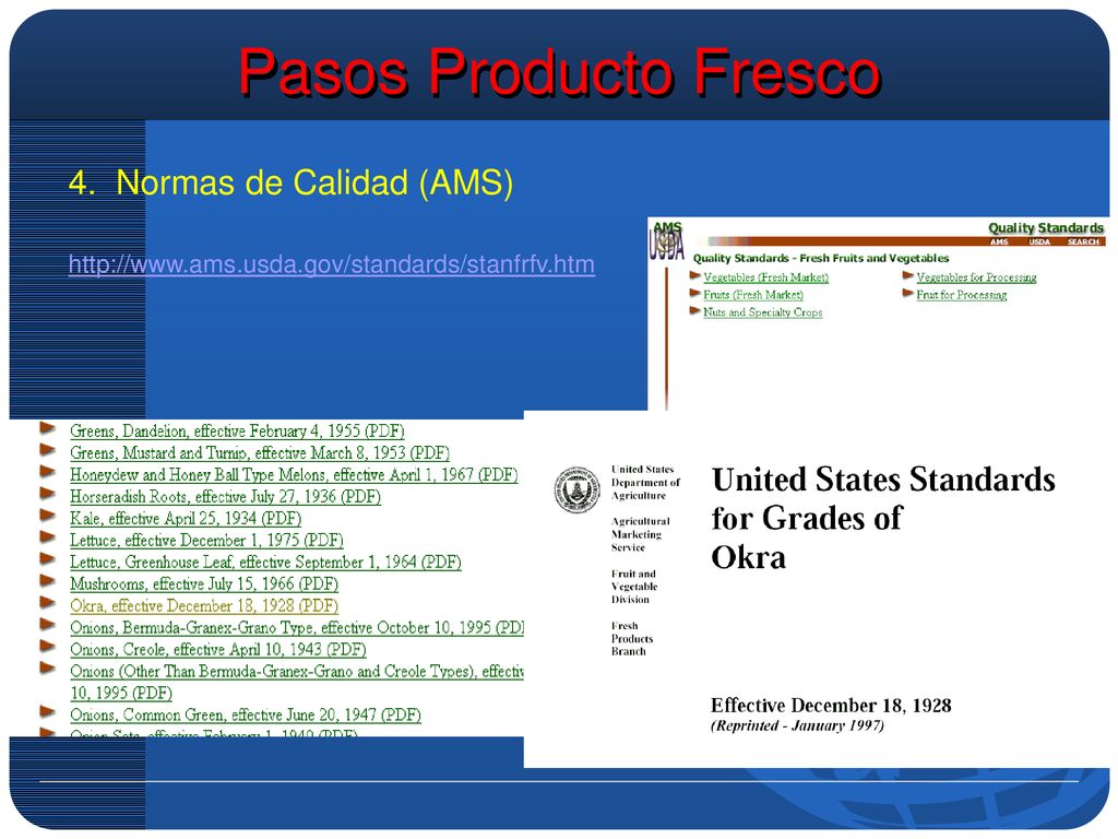 Pasos Producto Fresco 4. Normas de Calidad (AMS)