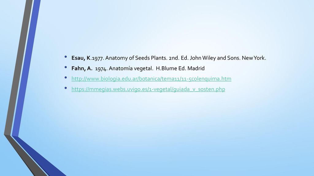 Esau, K Anatomy of Seeds Plants. 2nd. Ed. John Wiley and Sons