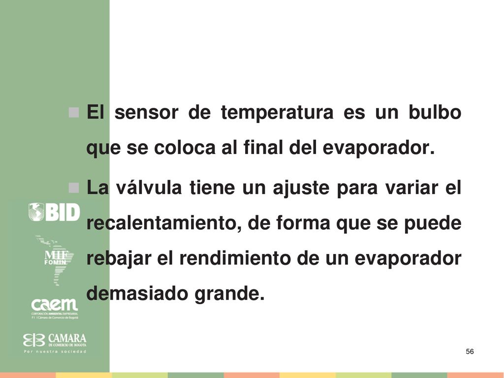 El sensor de temperatura es un bulbo que se coloca al final del evaporador.
