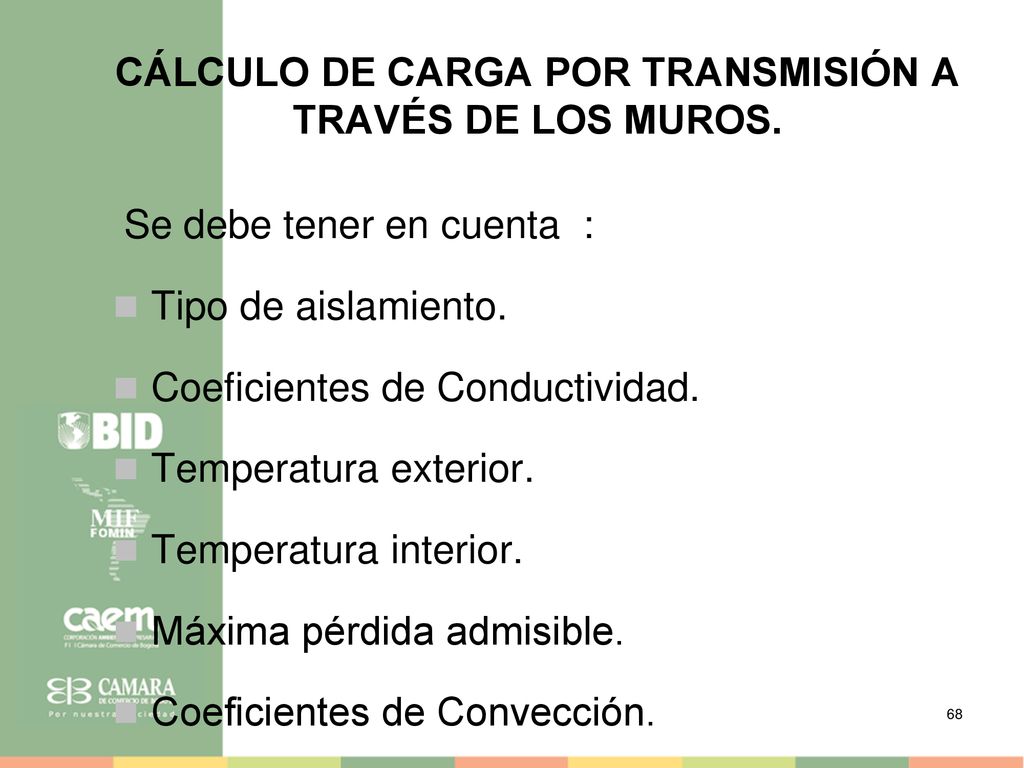 CÁLCULO DE CARGA POR TRANSMISIÓN A TRAVÉS DE LOS MUROS.