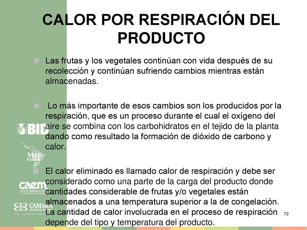 calor por respiración del producto