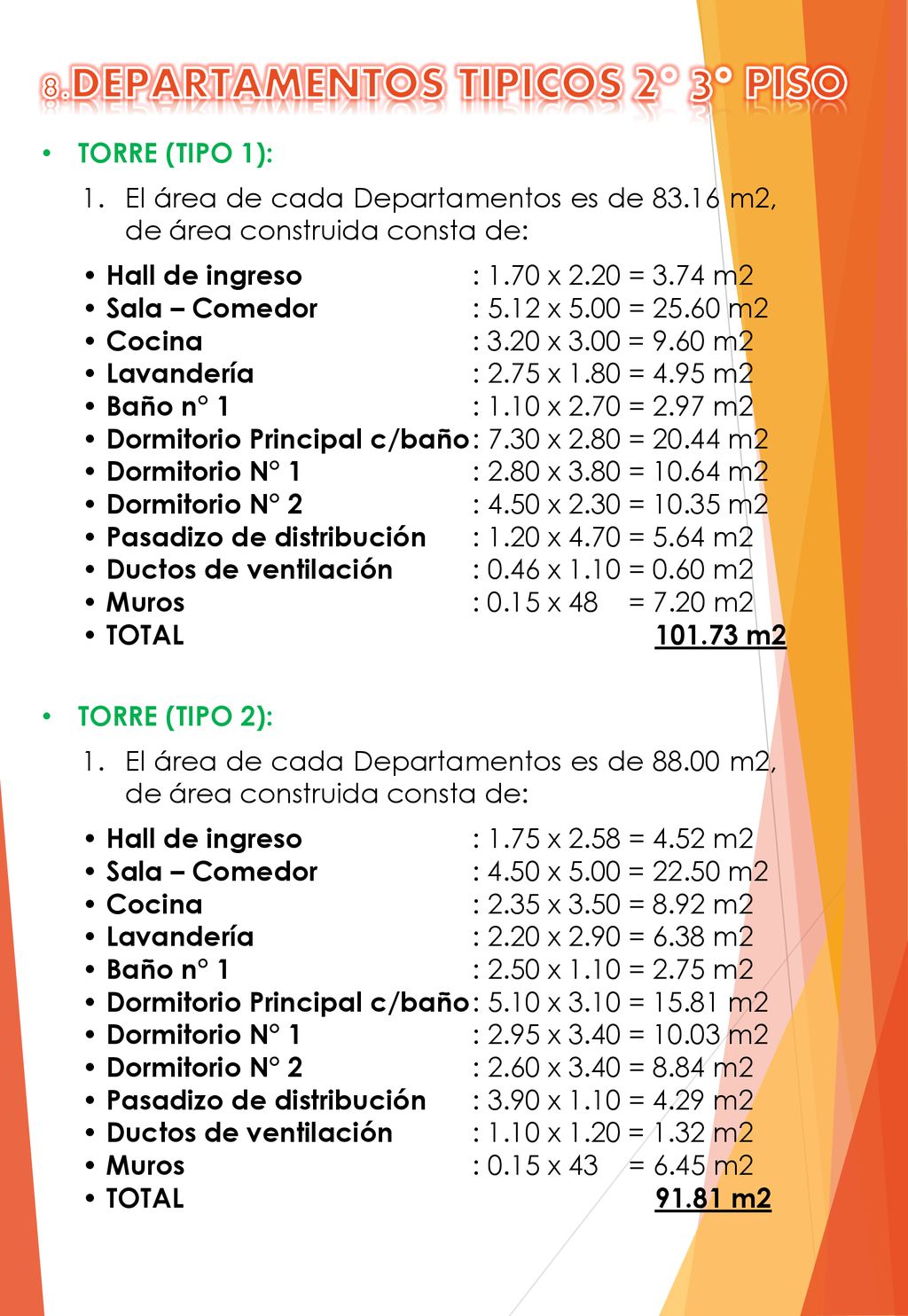 2 3 8.DEPARTAMENTOS TIPICOS ° ° PISO TORRE (TIPO 1):
