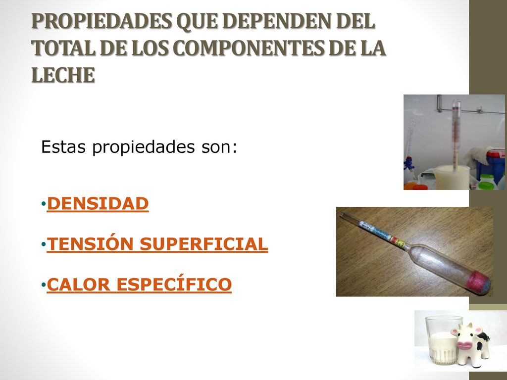 PROPIEDADES QUE DEPENDEN DEL TOTAL DE LOS COMPONENTES DE LA LECHE