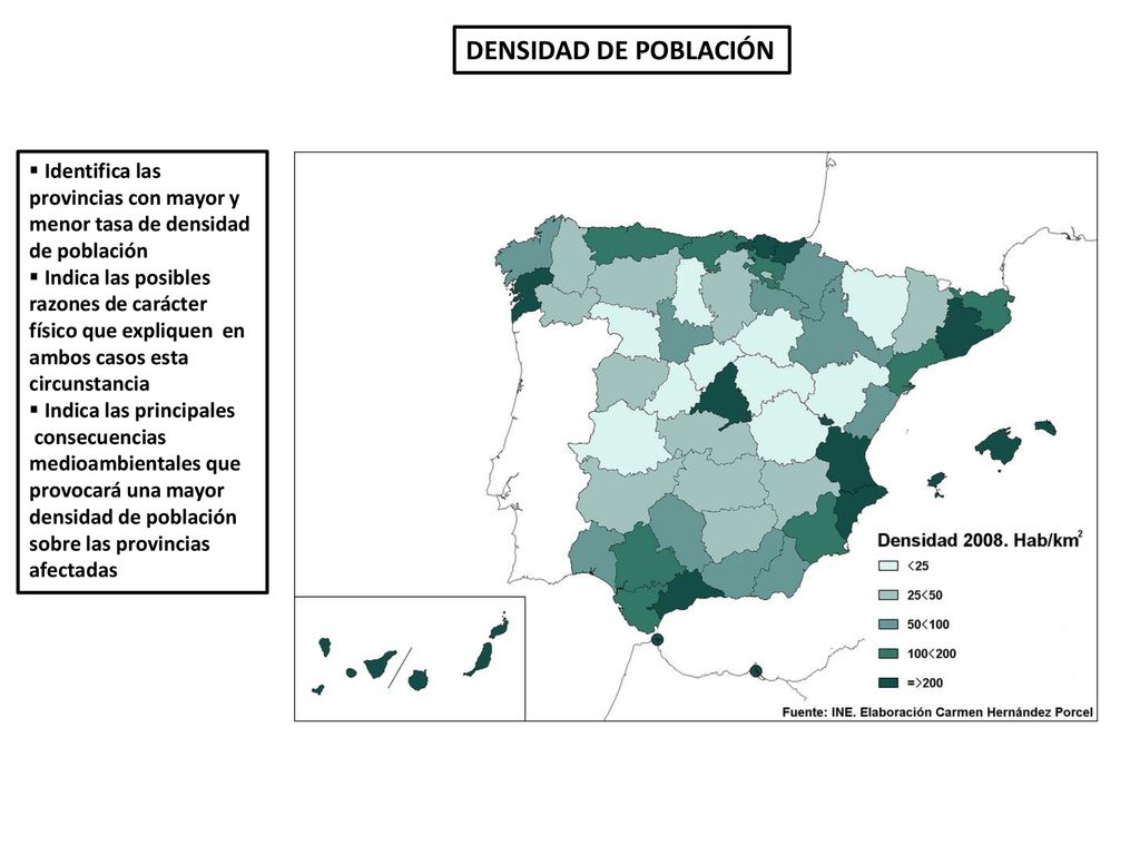 DENSIDAD DE POBLACIÓN Identifica las provincias con mayor y menor tasa de densidad de población.