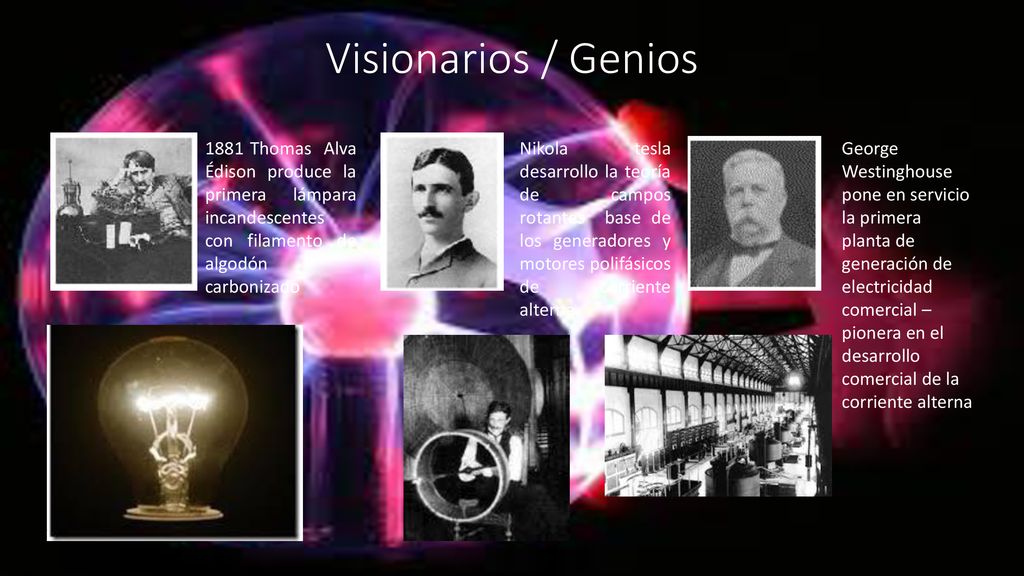Visionarios / Genios 1881 Thomas Alva Édison produce la primera lámpara incandescentes con filamento de algodón carbonizado.