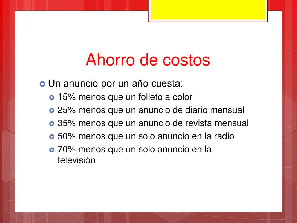 Ahorro de costos Un anuncio por un año cuesta: