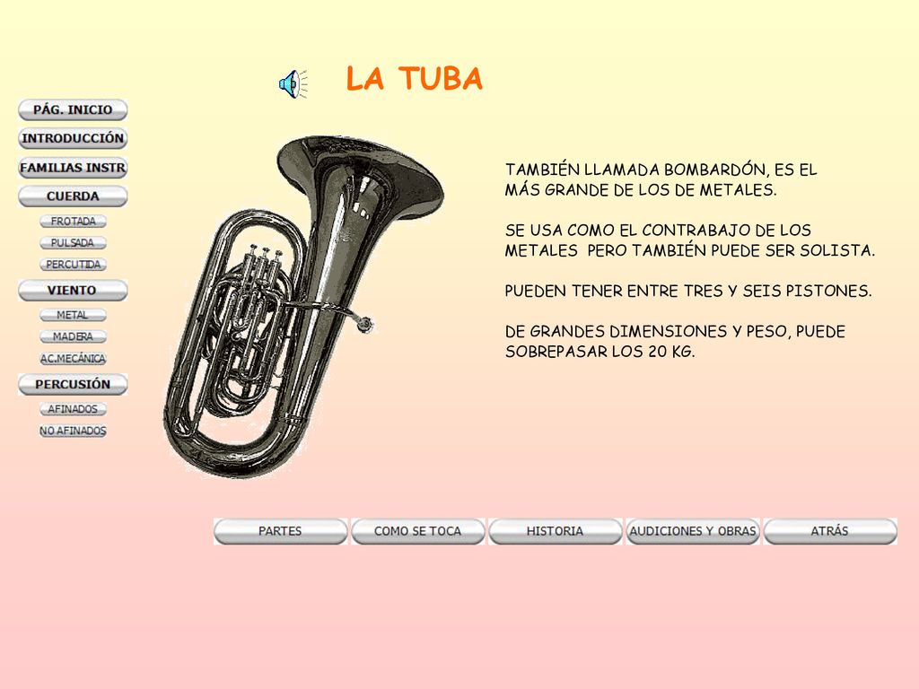 LA TUBA TAMBIÉN LLAMADA BOMBARDÓN, ES EL MÁS GRANDE DE LOS DE METALES.