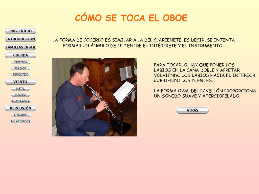 FORMAR UN ÁNGULO DE 45 º ENTRE EL INTÉRPRETE Y EL INSTRUMENTO.