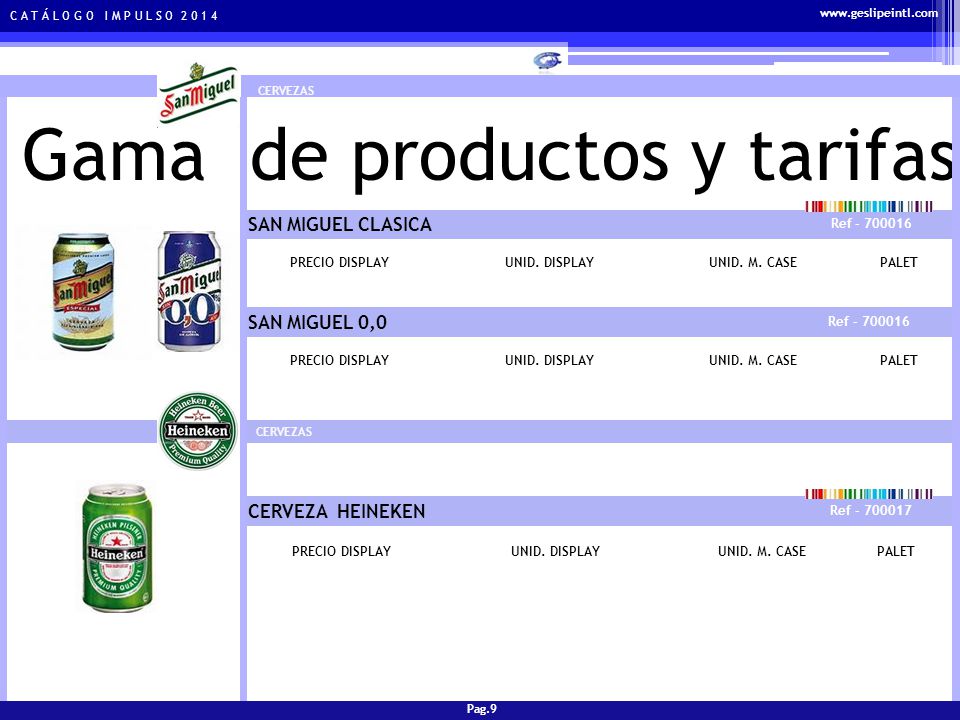 Gama de productos y tarifas