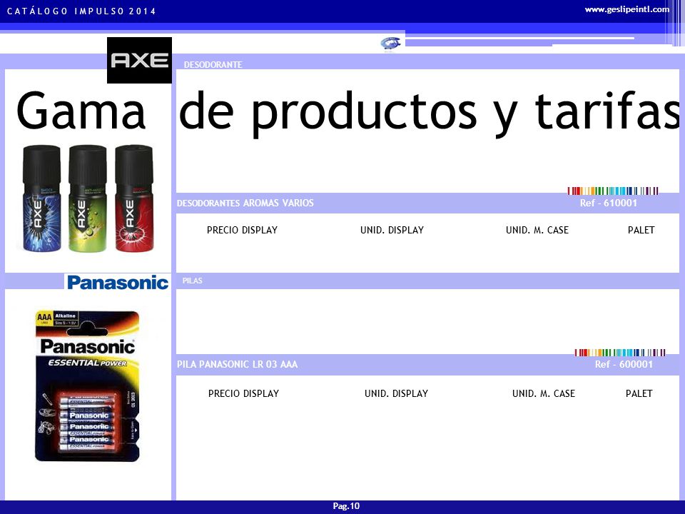 Gama de productos y tarifas