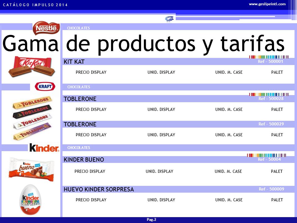 Gama de productos y tarifas