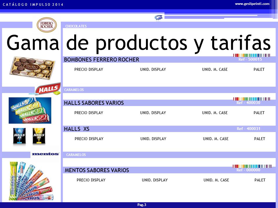 Gama de productos y tarifas