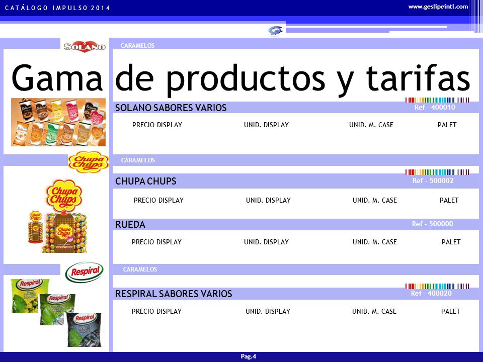 Gama de productos y tarifas