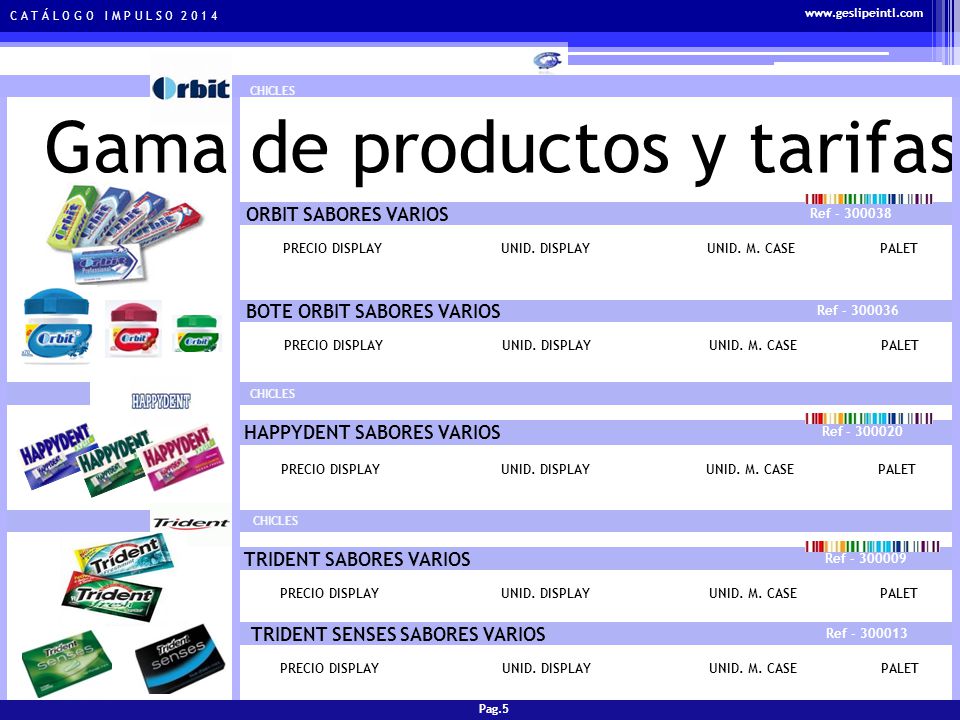 Gama de productos y tarifas