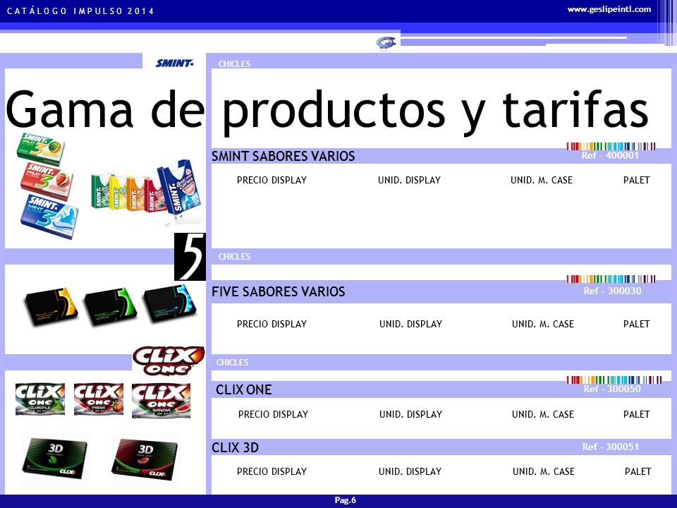 Gama de productos y tarifas