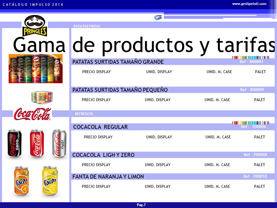 Gama de productos y tarifas