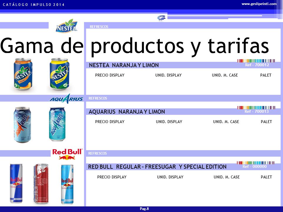 Gama de productos y tarifas