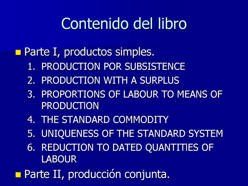 Contenido del libro Parte I, productos simples.