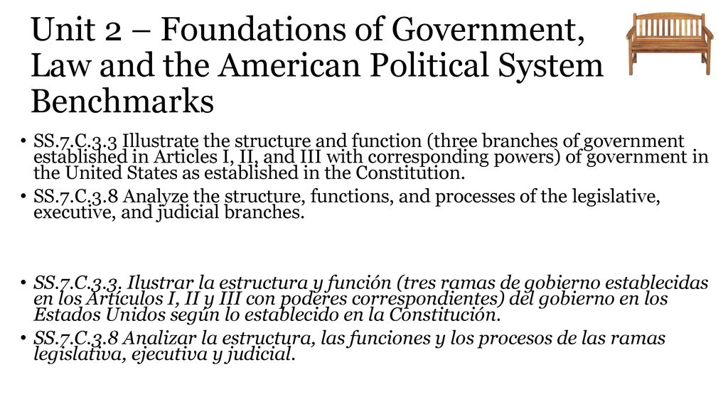 Unit 2 – Foundations of Government, Law and the American Political System Benchmarks