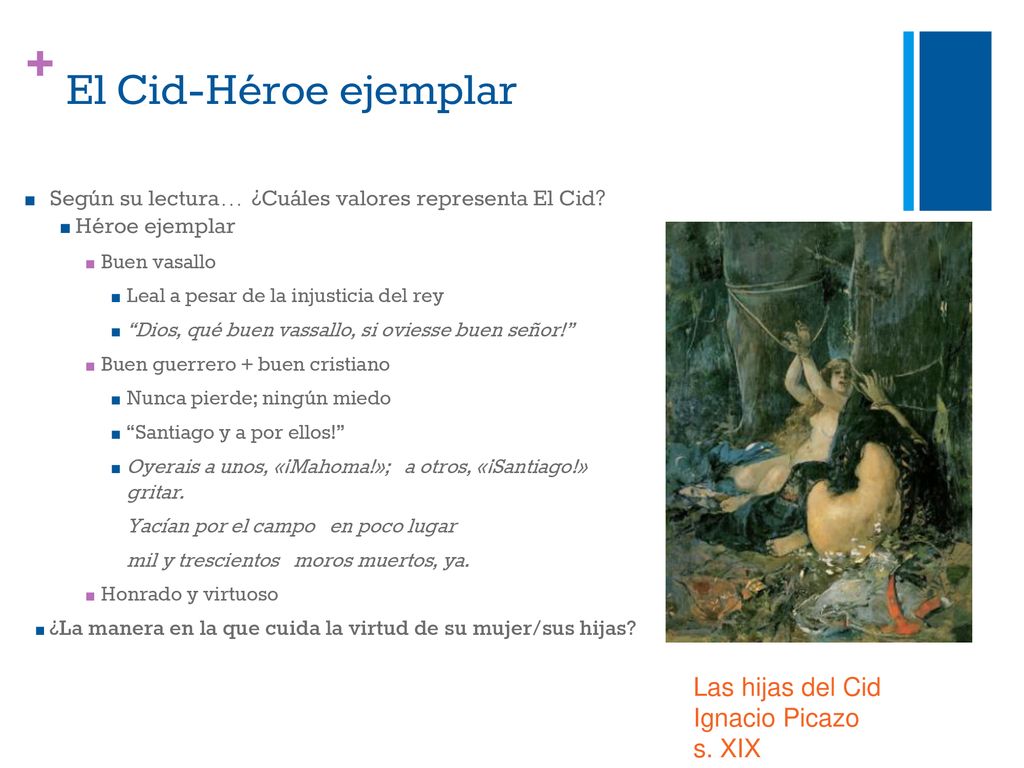 El Cid-Héroe ejemplar Según su lectura… ¿Cuáles valores representa El Cid Héroe ejemplar. Buen vasallo.