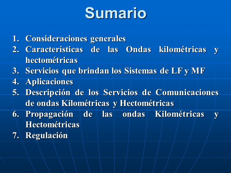 Sumario Consideraciones generales