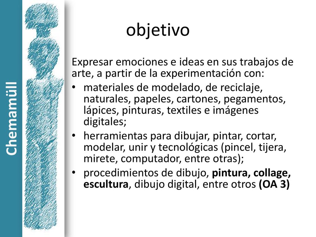objetivo Expresar emociones e ideas en sus trabajos de arte, a partir de la experimentación con: