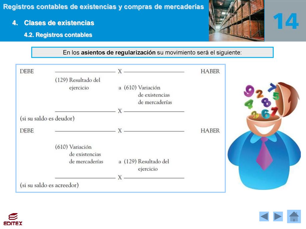 En los asientos de regularización su movimiento será el siguiente: