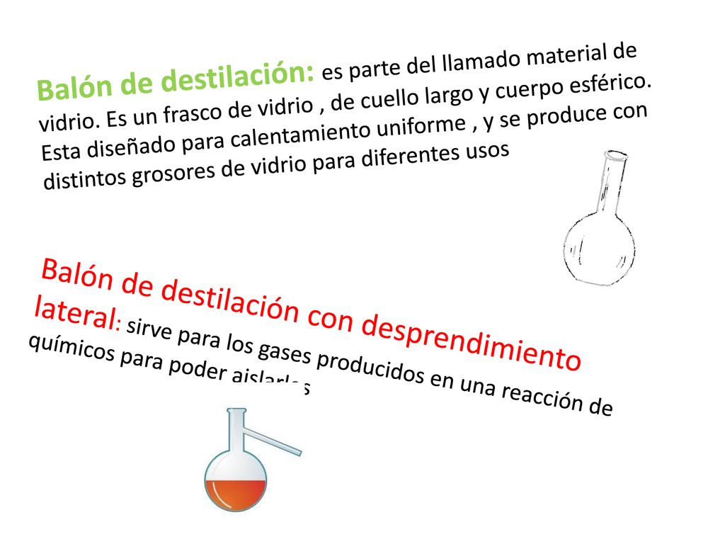 Balón de destilación: es parte del llamado material de vidrio